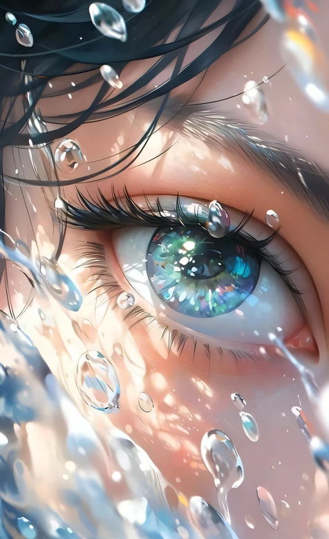 二次元唯美眼眸特写·水珠环绕梦幻虹膜 高透感手机壁纸