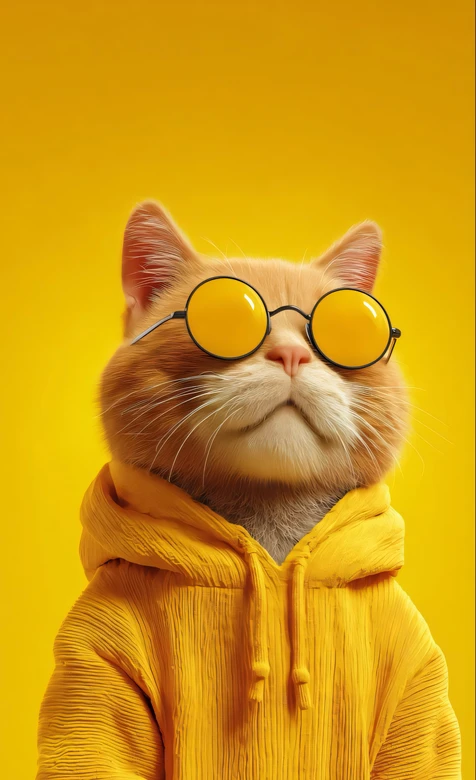 橘猫·黄墨镜连帽衫（潮流写实风）萌宠手机壁纸