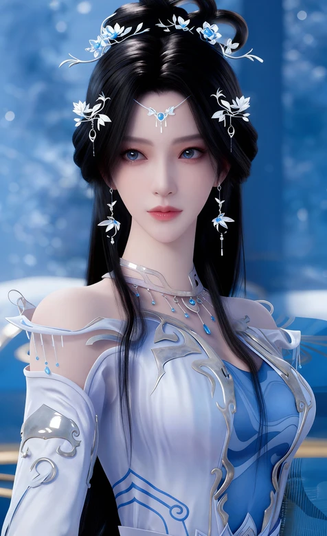 国风仙侠冰蓝仙姬 国漫遮天角色安妙依·古风国漫角色高质感手机壁纸