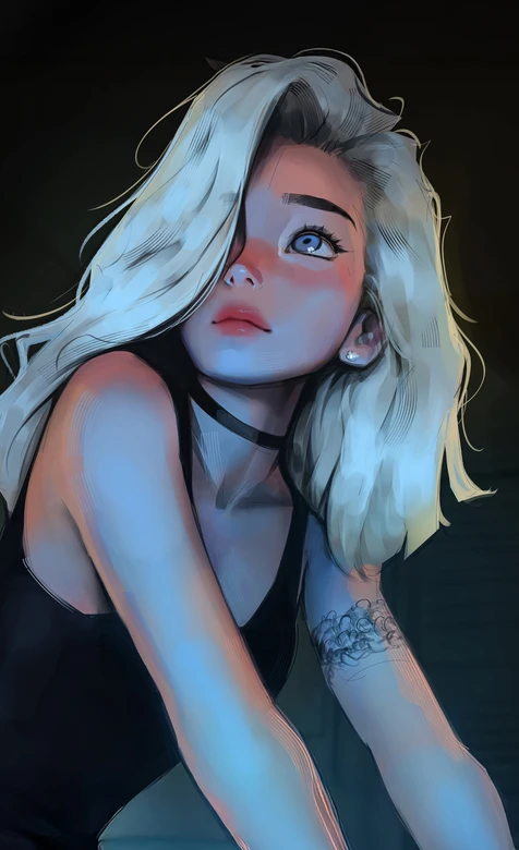 二次元写实风金发少女·choker纹身氛围感高人气竖屏手机壁纸