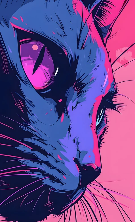 赛博朋克风猫咪·霓虹撞色 潮流手机壁纸