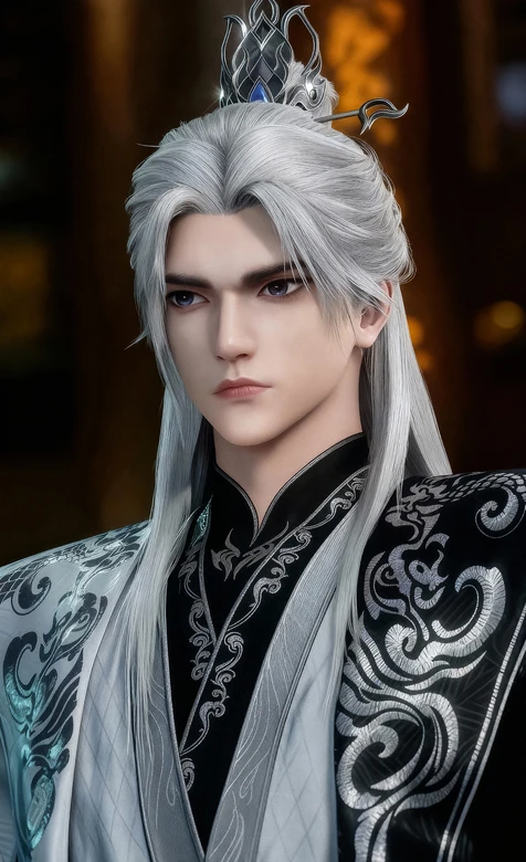 国漫帅哥王林·银发玄衣国风 精致银纹 热门古风壁纸