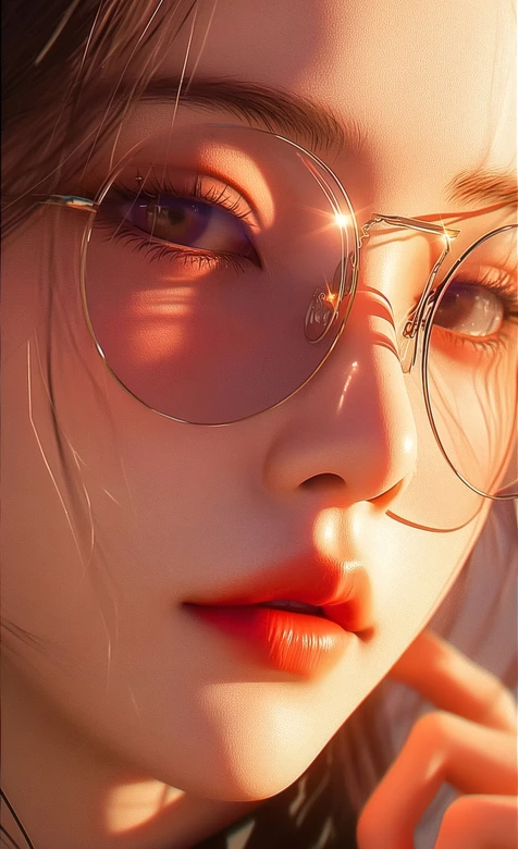 唯美写实戴眼镜少女·原创插画高质感手机壁纸