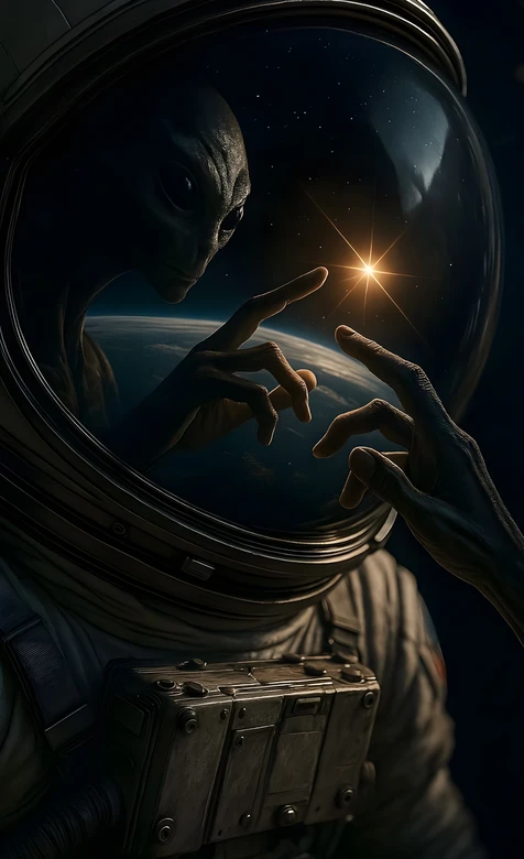 外星生命·指尖触星 暗黑写实宇宙地球科幻风 超现实科幻手机竖屏壁纸