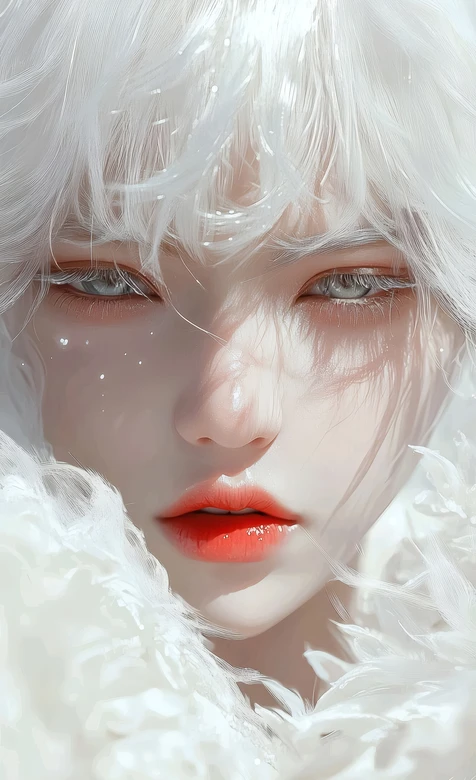 白发羽毛质感人物·唯美写实风CG 唯美白发人物壁纸推荐