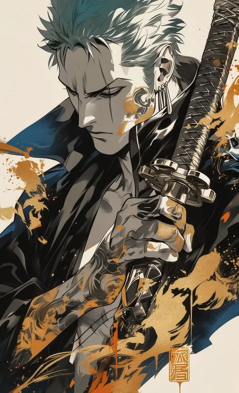 罗罗诺亚·索隆·国风泼墨·海贼王剑士手机壁纸