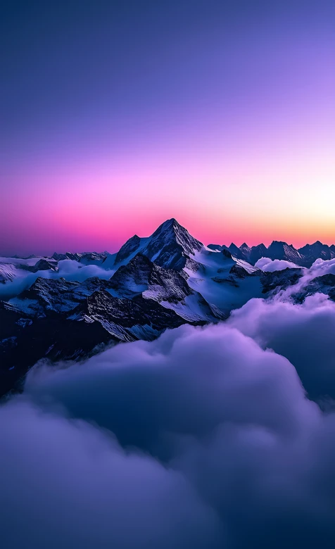 唯美雪山云海·梦幻粉紫渐变日出超高清壁纸