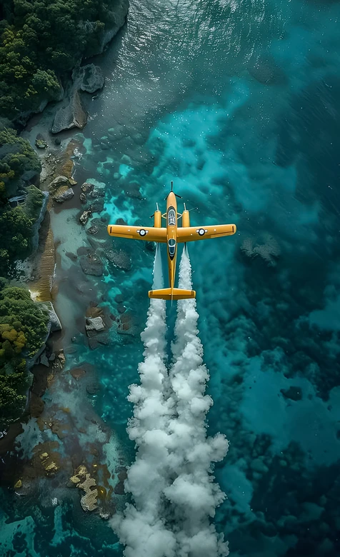 黄色飞机·海岸海洋写实唯美飞行超高清壁纸