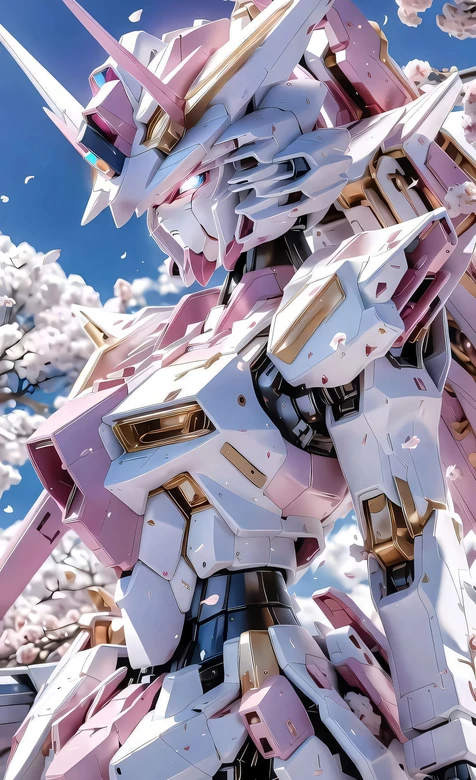 粉色独角兽高达·樱花机甲 机动战士高达春日唯美壁纸