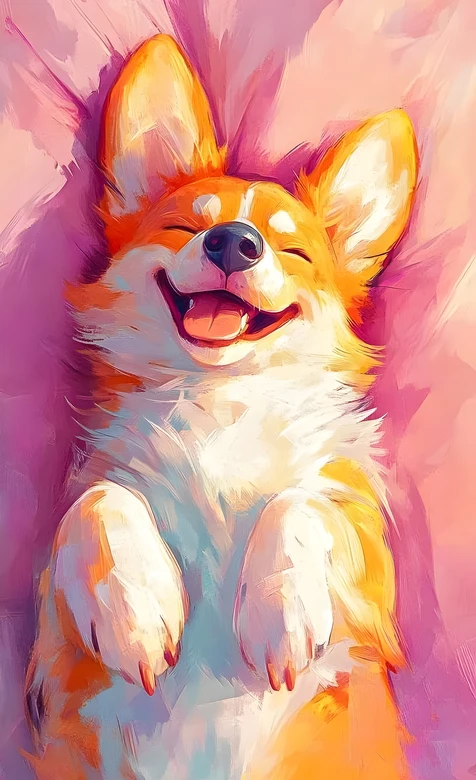 微笑柯基犬·油画风治愈系 暖色调狗狗壁纸优选