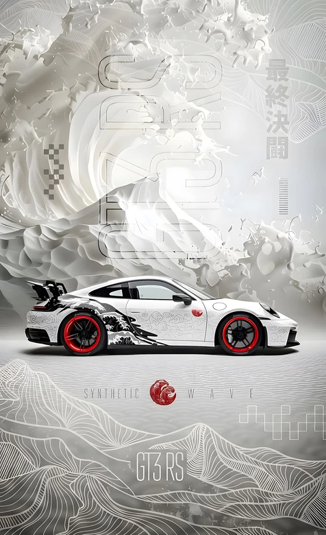 保时捷GT3 RS·国风赛博浪花 热门竖屏壁纸