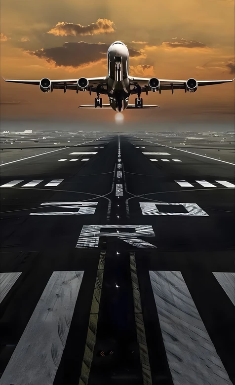 飞机起飞跑道黄昏 写实大气机场手机壁纸