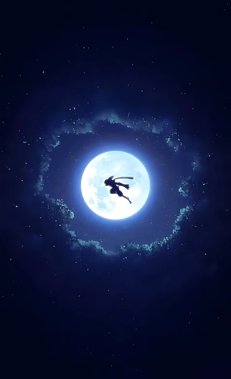 动漫人物剪影·满月疾行 唯美二次元月夜壁纸