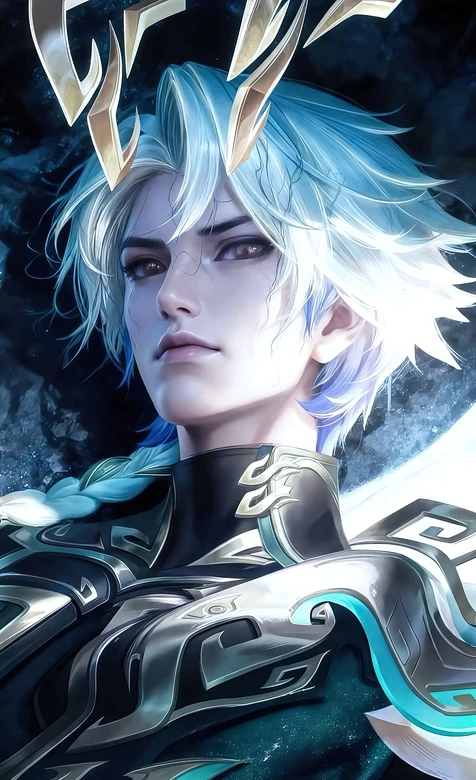 赵云皮肤乘龙铭钟鼎·银蓝发铠甲 王者荣耀国风冷峻帅哥 高质感角色壁纸