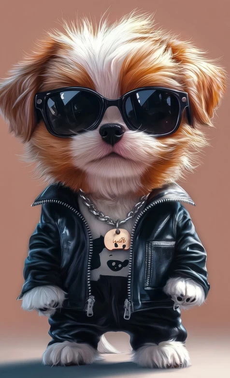 潮酷拟人小狗·皮衣墨镜项链·个性街头宠物手机壁纸