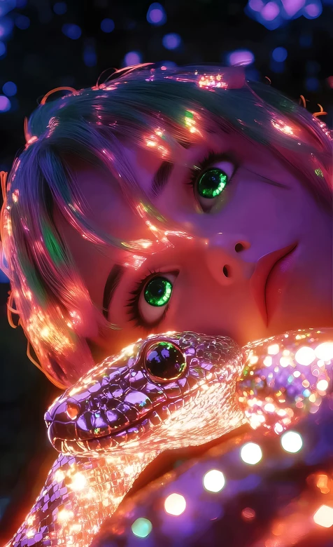 霓虹流光人物与亮片蛇·赛博霓虹风潮流手机壁纸