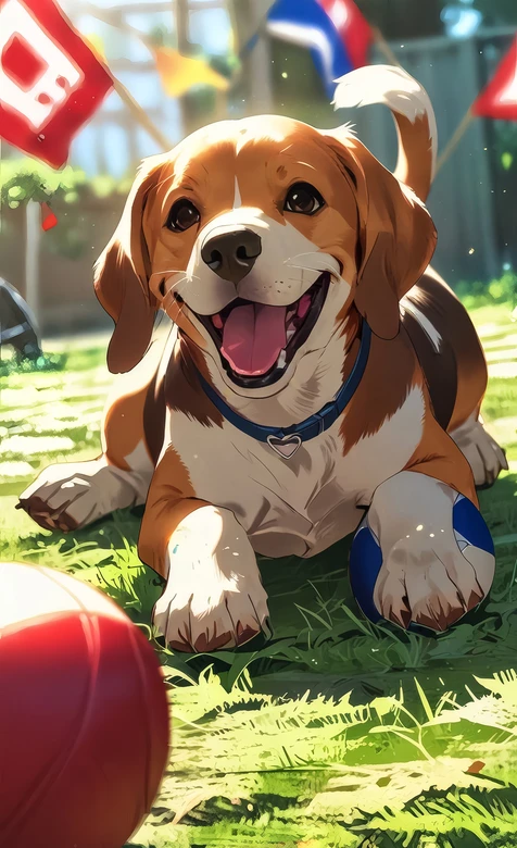 笑容灿烂比格犬·二次元插画风 治愈系手机壁纸