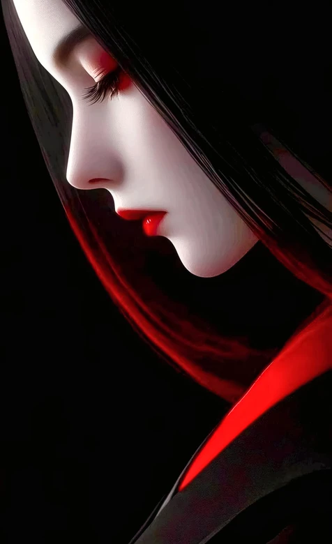 国漫暗黑国风·冷艳红黑女角·高适配手机壁纸