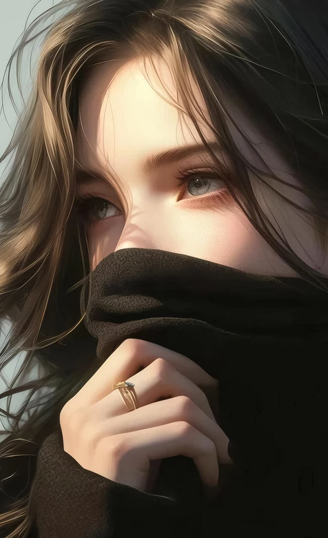 遮面人物·发丝轻扬唯美写实风 原创插画高质感人物壁纸