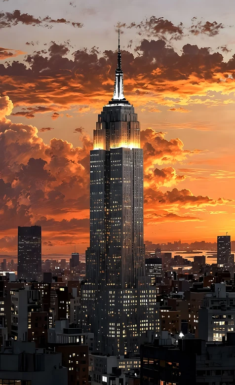 帝国大厦·橙云日落写实风 都市黄昏手机壁纸