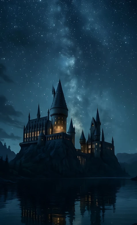 霍格沃茨城堡·暗黑奇幻风（哈利波特） 星空夜景魔法城堡（魔法城堡壁纸）