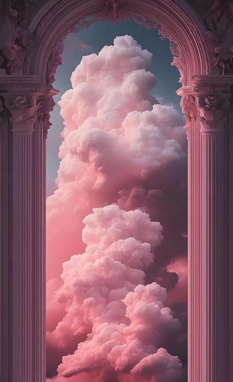复古雕花拱门·粉色云海 梦幻唯美超现实艺术手机壁纸