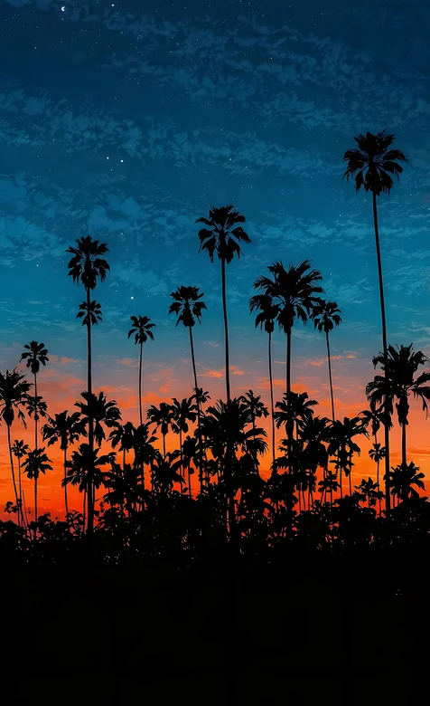 棕榈林日落星空剪影·唯美渐变 热带风手机壁纸
