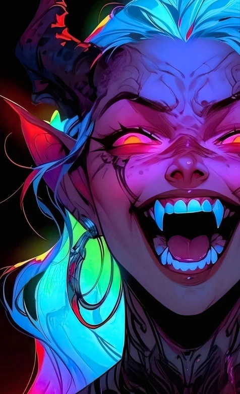 暗黑炫彩恶魔女·尖耳獠牙红眼[高人气恶魔系手机壁纸]