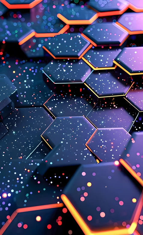 赛博朋克蜂巢六边形·霓虹粒子光效壁纸精选