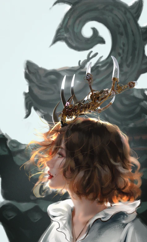 机械羊角饰短发少女·国风蒸汽朋克插画 机械美学壁纸