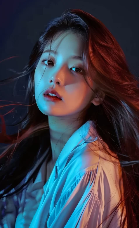 长发人像·蓝橙光影氛围感写真 高质感人像壁纸