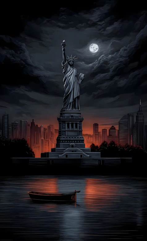 自由女神像·暗黑纽约夜景 氛围感手机壁纸精选