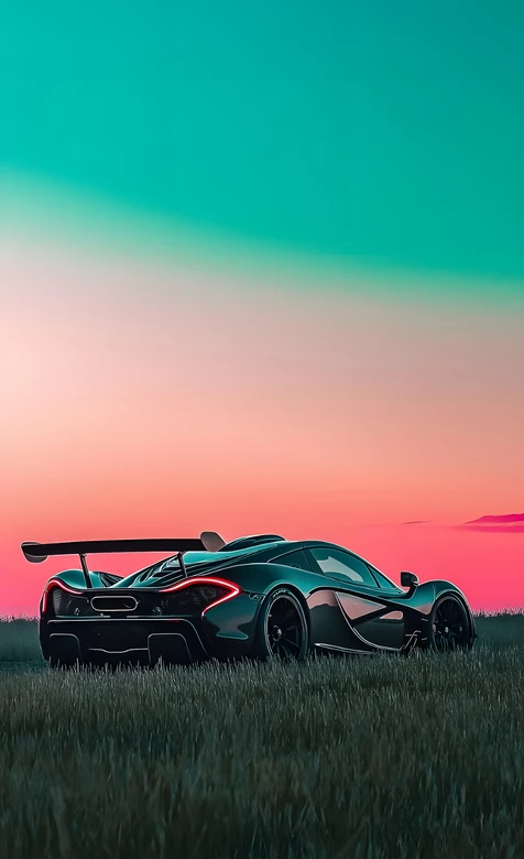 迈凯伦P1·渐变霓虹风 草甸日落超跑壁纸（超跑日落壁纸）