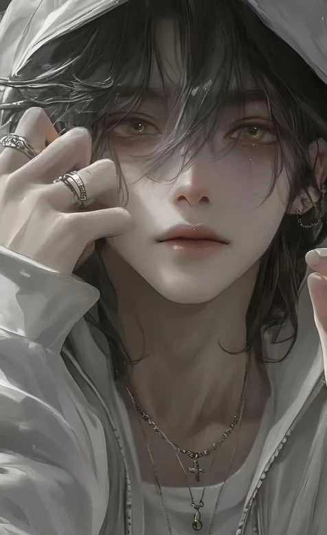 泪感白衣帅哥·写实手绘风原创插画 高热度手机壁纸素材