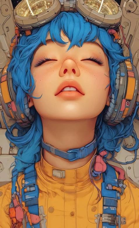 蓝发科幻少女·赛博朋克风 宇航服护目镜手机壁纸（高人气科幻壁纸）