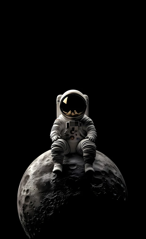 宇航员静坐月球 暗黑写实风 超火竖屏太空主题壁纸