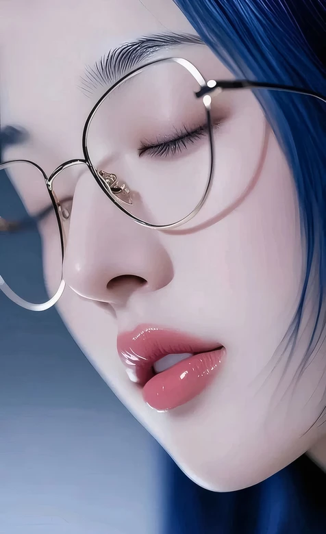蓝发眼镜拟人少女·唯美写实CG 高质感壁纸推荐
