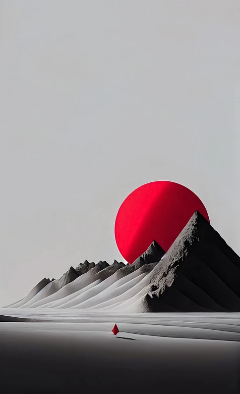 红月灰黑山峦·极简抽象风 小众高级感手机壁纸