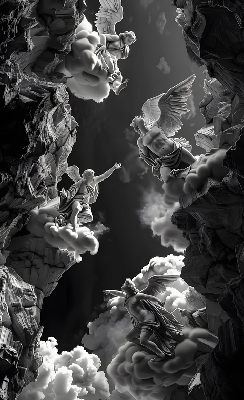 暗黑写实天使雕塑·云端岩壁互动 高质感壁纸