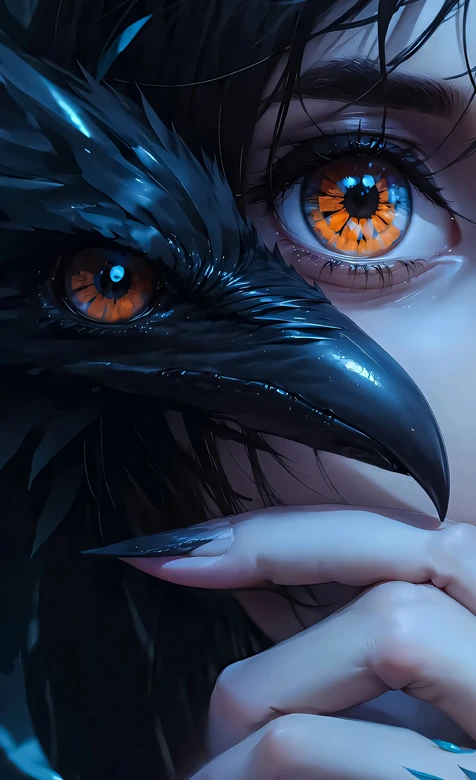 橙瞳人物与黑鸦·暗黑唯美二次元风 超火手机壁纸