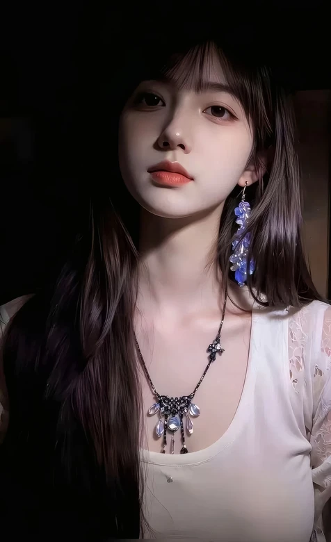 长发少女·唯美写实风 精致耳饰项链 高清竖屏壁纸