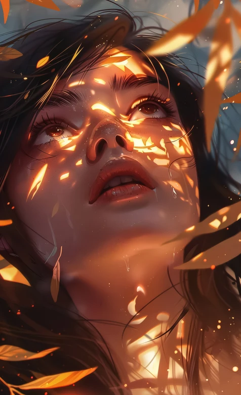 光影斑驳泪痕少女·唯美写实插画风 暖调治愈手机壁纸