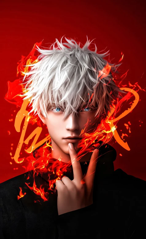 五条悟·火焰燃动 写实帅哥 咒术回战热血壁纸