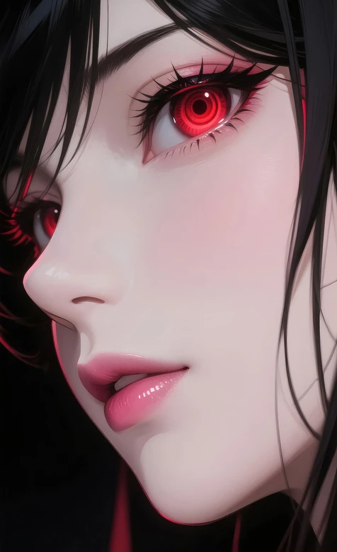 二次元红瞳黑发少女·暗黑精致风 动漫插画手机壁纸