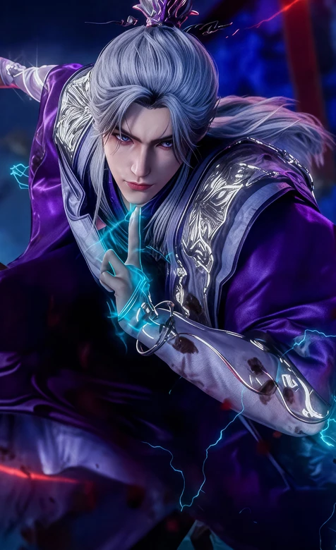 国漫帅哥王林·紫袍银发 电光凝指 古风玄幻手机壁纸