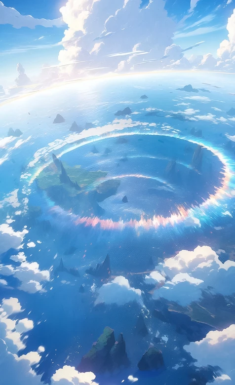 环形海域浮空岛·唯美超现实梦幻场景手机壁纸