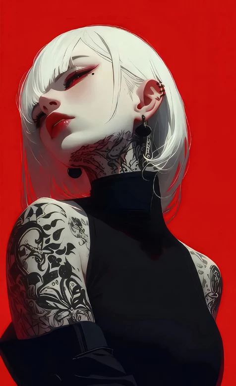 白发纹身少女·暗黑风 个性纹身手机壁纸