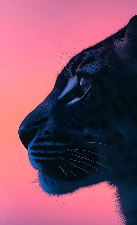 黑豹侧脸·霓虹渐变赛博风 潮酷动物壁纸精选