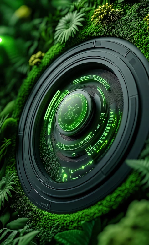 科技仪表盘·赛博自然风 未来感绿植环绕（科幻手机壁纸）