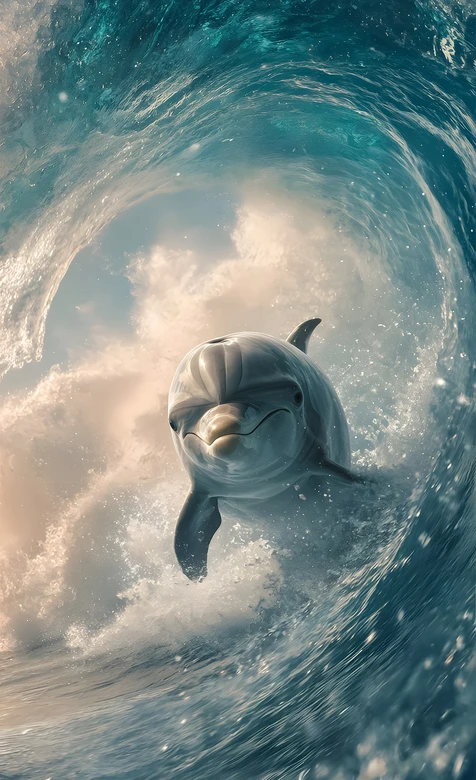 海豚·浪涡穿梭 唯美写实海洋风手机壁纸精选